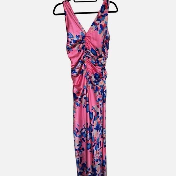 NWT Boston Proper Ruched Sleeveless Floral Maxi Dress Pink Size 10 - Picture 3 of 7